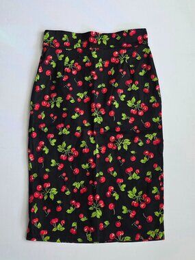Pencil Skirt in Black Cherry by Pinup Couture L Retro Cherries